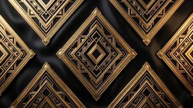 Geometric golden art deco diamond pattern background luxury opulent design