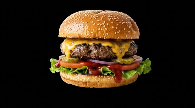 Delicious cheeseburger png high quality food image for menu marketing