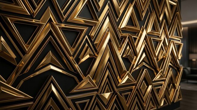 Geometric golden pattern on a dark background abstract background for luxury design