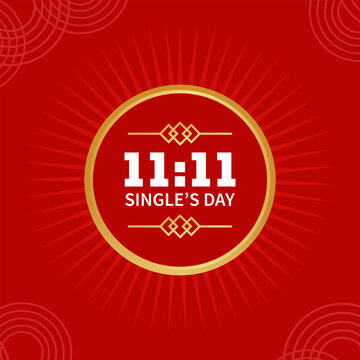 Singles Day 11.11 sale banner template on red sunburst background