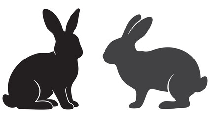 Rabbit Silhouettes On White Background Two Poses Depicted In Black © MDMEHEDI