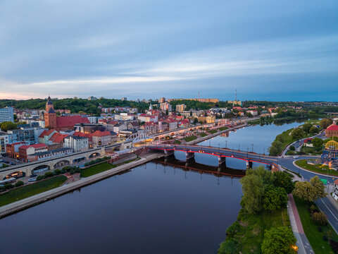 Old town bridge and St. Marys cathedral in Gorzow Wielkopolski. Poland
