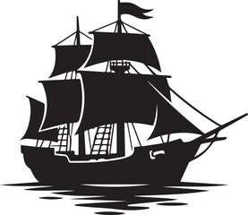 Black silhouette of an old sailing ship on the ocean Vector, illustration © Amir