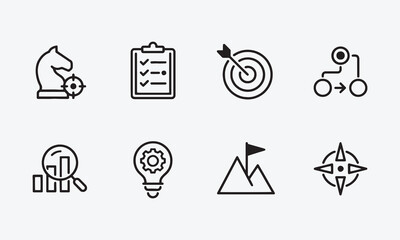 Fototapeta premium Strategy, plan, tactic line editable icon set