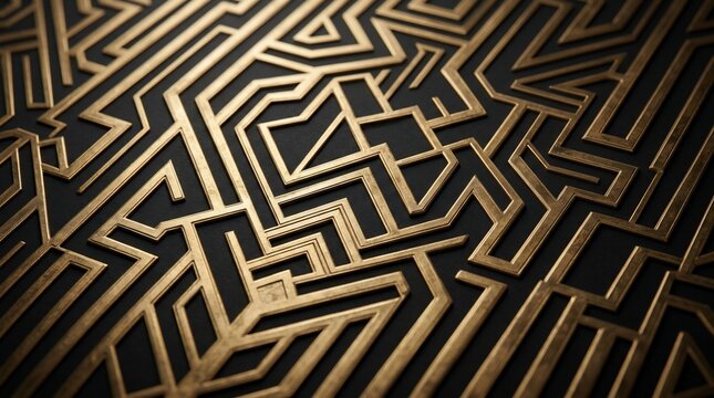 Intricate golden geometric labyrinth pattern background texture