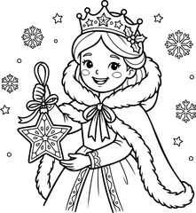 Fototapeta premium Young girl in a princess costume holding a star-shaped holiday ornament child crown tiara