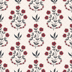 Fototapeta premium Vector Hand drawn colourful geometric flowers Motifs African boho paisley, seamless patterns with floral for fabric Ethnic Indian Pattern, textiles, clothing, wrapping paper, backdrop, banner.