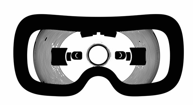 Futuristic virtual reality headset interior with lenses and sensors