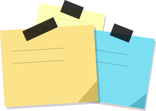 Colorful sticky notes on paper with tabs isolated on white background, illustration
