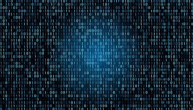 Abstract digital screen glowing with binary code in shades of blue
