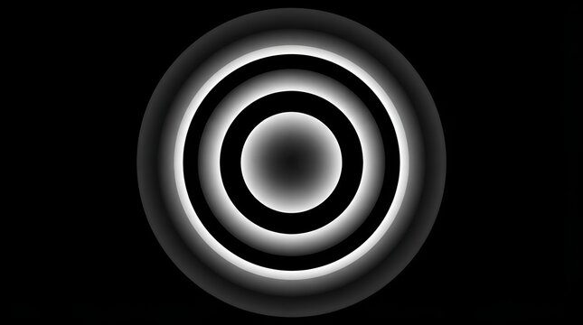 Abstract concentric circles with gradient light and dark rings creating a hypnotic tunnel effect on a solid black background, surface view