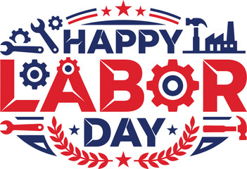 Happy labor day festive illustration with tools patriotic elements for celebrations © Manik Miah