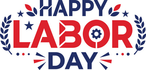 Happy labor day celebration patriotic graphic with stars gears laurel wreath design © Manik Miah