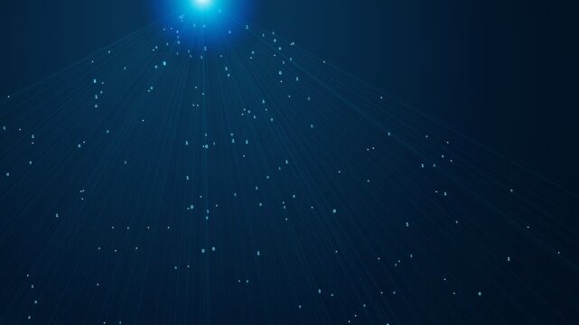 Abstract blue background with glowing particles and light beam