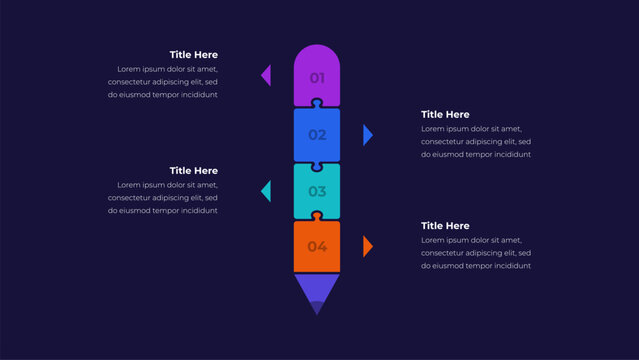 Four step puzzle infographic shaped like a pencil for planning