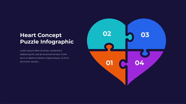 Heart-shaped puzzle infographic made of four connecting pieces