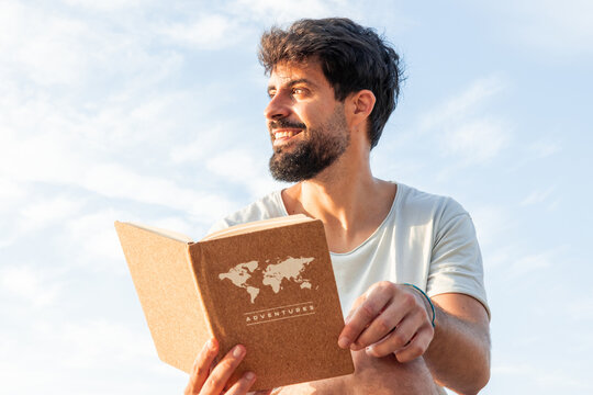 Remote worker dreaming global adventures planning future travel