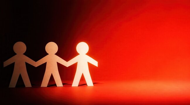 Paper figures holding hands representing unity teamwork