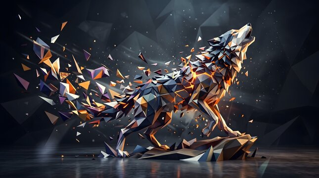 LowPoly 3D Wolf Model Shattered Geometric Digital Art Sculpture
