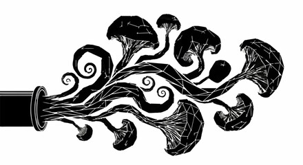 Fototapeta premium Abstract black ink stream erupting from a tube with organic, wispy shapes