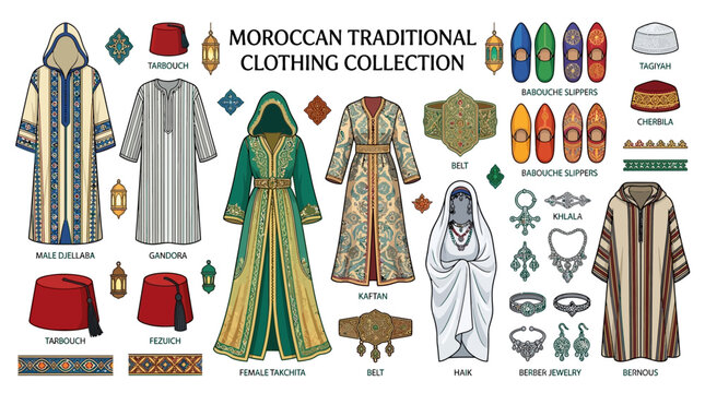 Moroccan Traditional Clothing Collection: Djellaba, Kaftan, Tarbouch