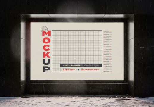 Backlight Horizontal Sign with Snow Mockup