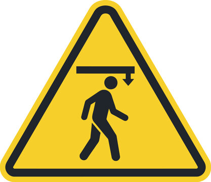 Headroom clearance warning triangle sign depicting overhead obstacle alert for workplace safety.