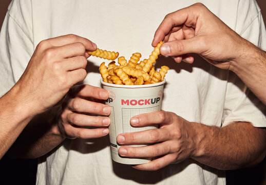 French Fries Cup with Friends Hands Mockup
