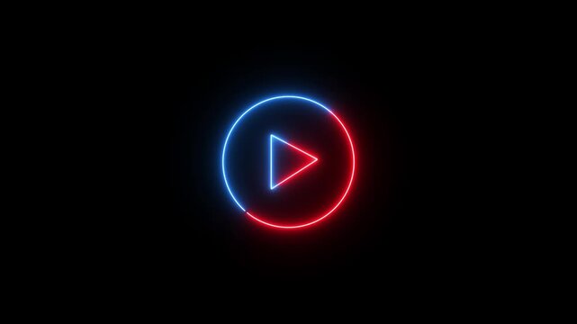 Neon music player icon media music play button.Pink circle and press icon animation on black background.