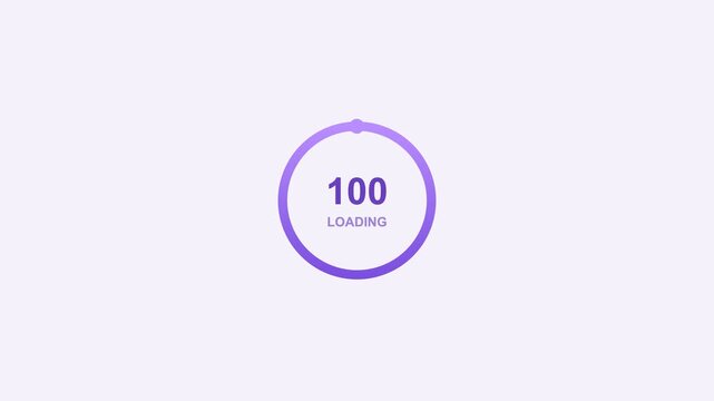 animated circular percentage loader counting to one hundred, violet color scheme