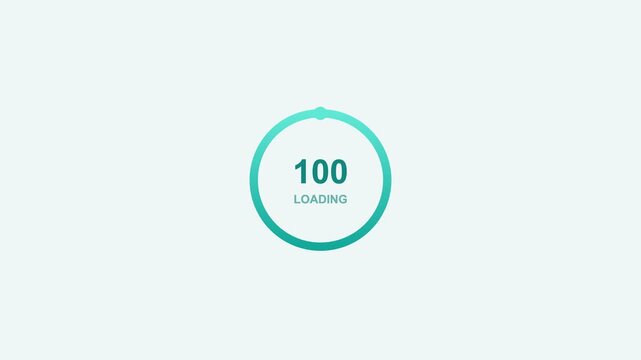 animated circular percentage loader counting to one hundred, teal color scheme