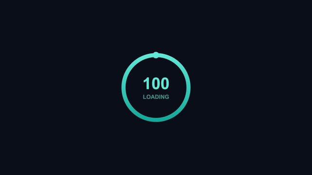 animated circular percentage loader counting to one hundred, dark teal color scheme