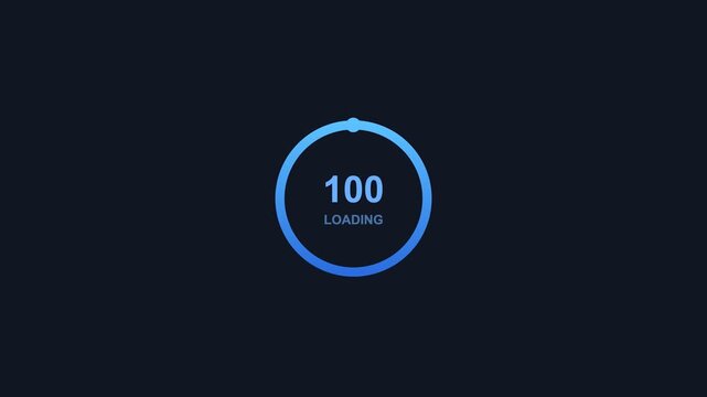 animated circular percentage loader counting to one hundred, dark blue color scheme