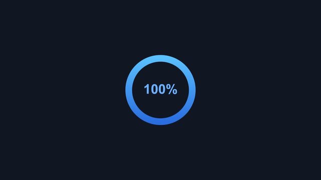animated circular loading spinner filling to one hundred percent, dark blue color scheme