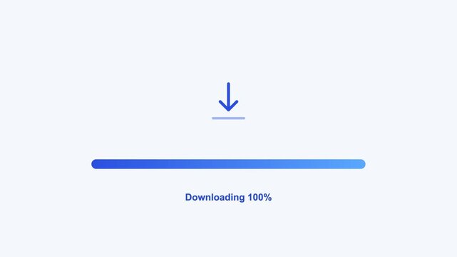 animated download progress bar filling to one hundred percent, blue color scheme