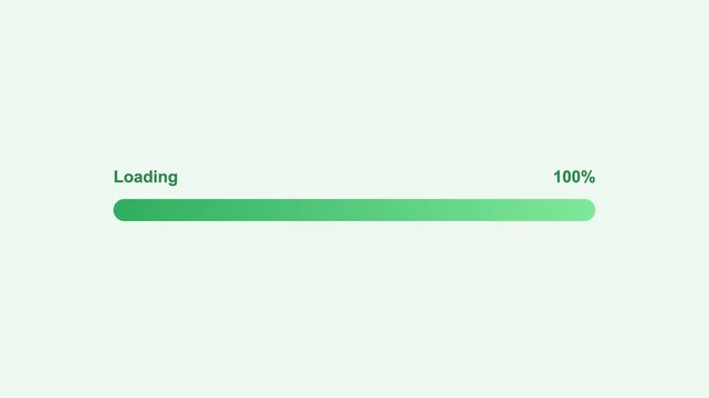 animated gradient progress bar loading to one hundred percent with a percentage counter, green color scheme