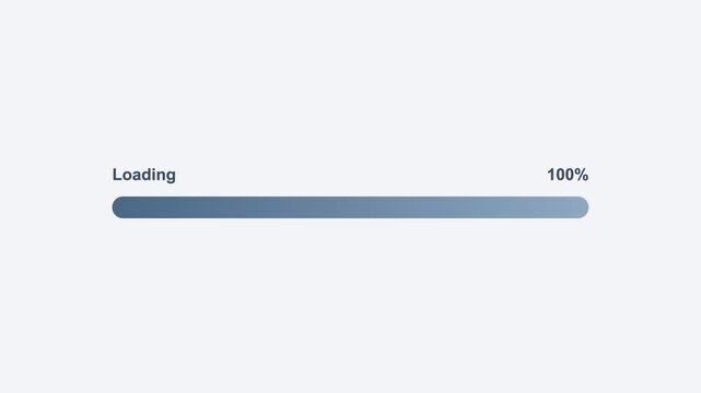 animated gradient progress bar loading to one hundred percent with a percentage counter, gray color scheme