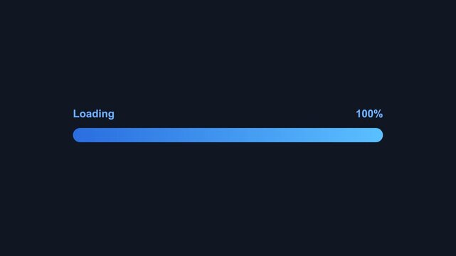 animated gradient progress bar loading to one hundred percent with a percentage counter, dark blue color scheme