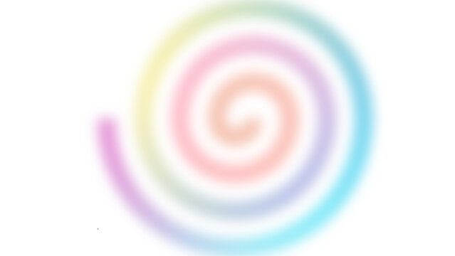 Pastel spiral shape against a black background blurred and soft edged swirl coil helix curved round form circular design focus colors gradient multicolored