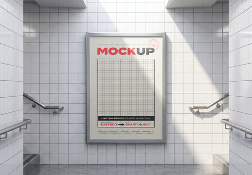 Poster Sign on Tiles Wall Mockup