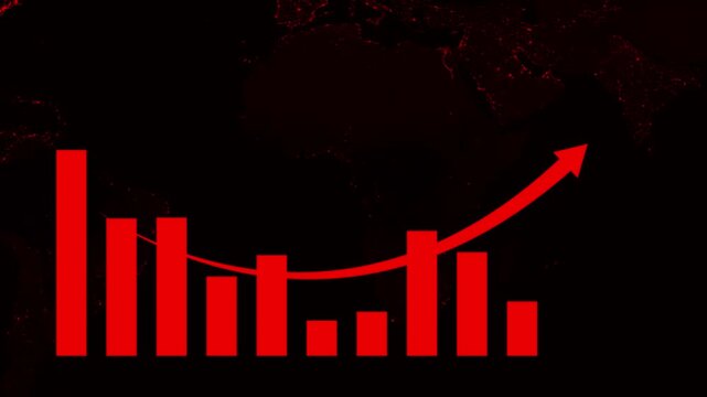 Business graph chart showing recovery with rising curved arrow after decline. Represents turnaround, revenue growth, financial improvement, market rebound,. 4k
