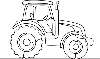 Continuous single line drawing of a farm tractor. © Pionn