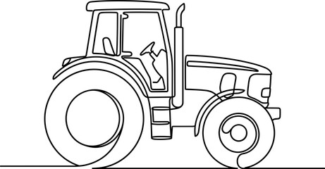 Continuous single line drawing of a farm tractor. © Pionn