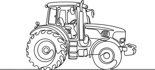 Continuous single line drawing of a modern farm tractor. © Pionn
