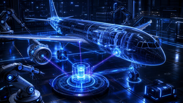 Robotic Aircraft Inspection in Futuristic Maintenance Hangar