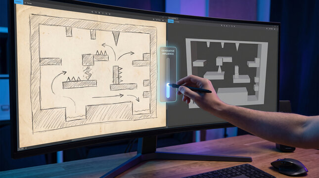 Game developer using generative artificial intelligence tool for 3D level design