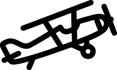 Minimalist black line drawing of a classic biplane aircraft, isolated on white background. © Rosed