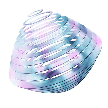 3D render abstract glass rings with shiny Iridescent colors, 3d sci fi graphic element.