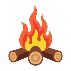 Campfire with burning flames and logs in a teepee structure outdoors © MSTNURNAHER