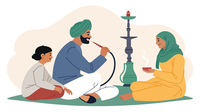 People sharing hookah smoking and tea cultural social scene with middle eastern daily life drinking gathering tradition community relaxing lifestyle conversation hospitality afternoon